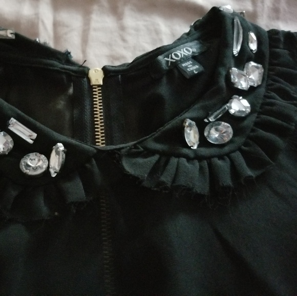XOXO Studded Sheer Sleeveless Black Blouse - Picture 2 of 5